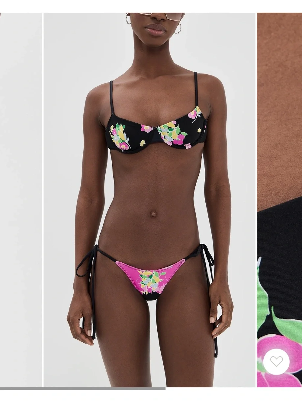 Frankie's Bikinis Black Floral Underwire Bikini Top with Pink & Green Accents